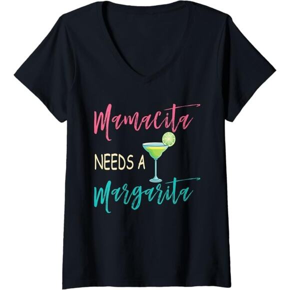 Womens Mamacita Needs a Margarita Mexican Mom Gift V-Neck T-Shirt - Picture 1 of 2